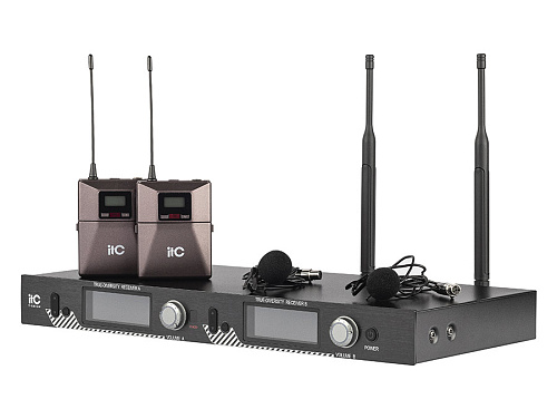Радиосистема [T-521UL] ITC, UHF двухканальная радиосистема с двумя петличными микрофонами. LCD дисплей. True Diversity. Одновременная работа до 6 кана
