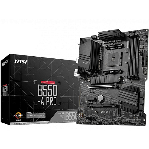 Материнская плата MSI B550-A PRO B550, AM4, 4*DDR4, 2*PCIEx16, 2*PCIEx1, 2*M.2, 2*TypeC, 1*USB3.2Gen2, 4*USB3.2Gen1, 8*USB2.0, 6*SATA3.0, 1G, DP, HDMI