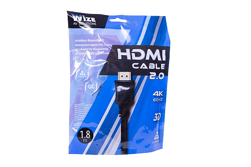 Кабель HDMI Wize [C-HM-HM-7.5M] 7.5 м, v.2.0, 19M/19M, 4K/60 Hz 4:2:0/30 Hz 4:4:4, Ethernet, позол.разъемы, экран, черный, пакет