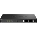 Коммутатор D-Link DGS-1018P/B1A Конфигурируемый PoE-коммутатор, 16х1000Base-T PoE, 2x1000Base-X SFP, PoE-бюджет 240 Вт, дальность PoE до 250 м, DIP-пе