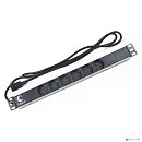 Cabeus PDU-6P-2IEC Блок евророзеток для 19" шкафов, горизонтальный, 6 розеток, 10 A, без выключателя, алюминиевый корпус, шнур 2 м, вилка IEC 320 C14