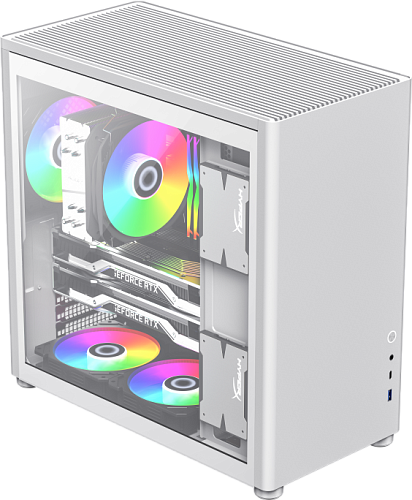 Компьютерный корпус mATX/ Gamemax Spark Full White mATX case, white, PSU, w/1xUSB3.0+1xType-C, 1xCombo Audio