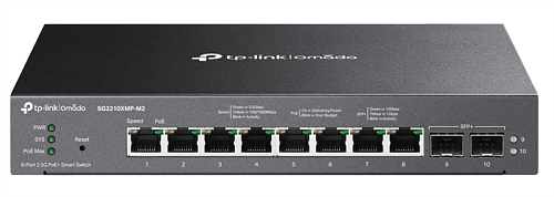 коммутатор TP-Link SG2210XMP-M2, Omada 8-Port 2.5GBASE-T and 2-Port 10GE SFP+ Smart Switch with 8-Port PoE+
