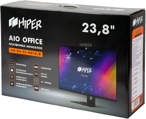 платформа моноблока/ AIO HIPER Office HO-K6-FL-H410-B, 23,8''display IPS (1920x1080), m/b Intel H410, no CPU, no RAM(DDR4 SO-DIMM 2400 МГц-2666 МГц),