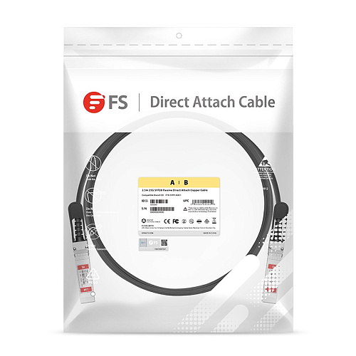 Твинаксиальный медный кабель/ 2.5m (8ft) FS for Mellanox MCP2M00-A02A Compatible 25G SFP28 Passive Direct Attach Copper Twinax Cable P/N