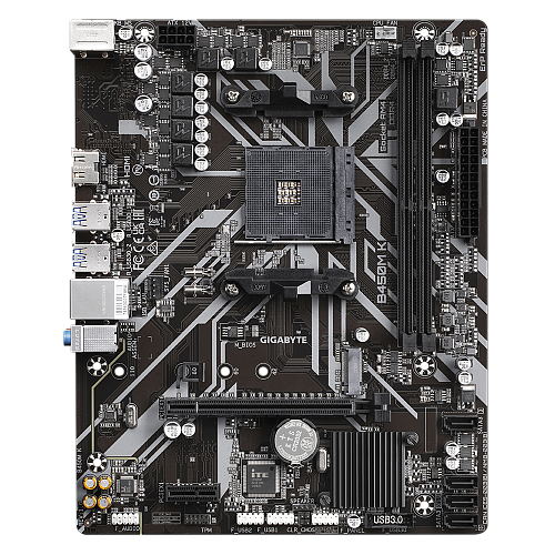 Материнская плата/ MB GIGABYTE AMD B450 sAM4, 2xDDR4(64GB), D-SUB/HDMI 2.0, 1xPCIe 3.0x16, 1xPCIe 2.0, 1xLAN, 4xSATA 6Gb/s, 1xM.2, 4xUSB 3.2, 2xUSB