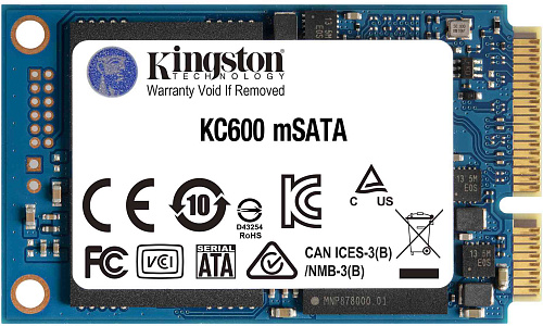Твердотельный накопитель/ Kingston SSD KC600, 1024GB, mSATA, SATA3, 3D TLC, R/W 550/520MB/s, IOPs 90 000/80 000, DRAM buffer 1024MB, TBW 600, DWPD