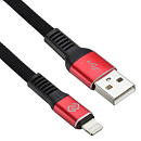 Кабель Digma USB (m)-Lightning (m) 3м черный/красный плоский