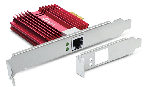 TP-Link TX401, 10 гигабитный сетевой адаптер PCI Express, PCIe 3.0 4, в комплекте кабель Ethernet CAT6A, поддержка стандартов 100 Мбит/с, 1 Гбит/с, 2,