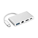 ORIENT Кабель-адаптер C033, USB3.1 Type-C (DisplayPort Alt mode) -> HDMI+GLAN+USB3.0+PD(Type-C), 4K@30Hz, 0.15 метра, серебристый (31091)