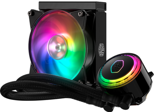 Система охлаждения/ Cooler Master MasterLiquid ML120R RGB (180W, 120mm, ARGB, fans:2x120mm/66.7CFM/30dBa/2000rpm, 1200/115X/2066/2011-V3/2011/AM5/AM4