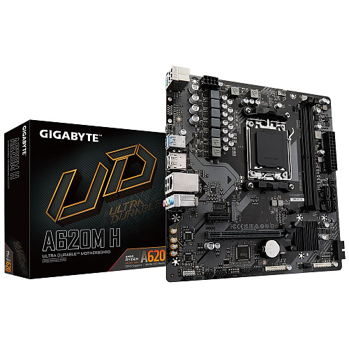 Материнская плата Gigabyte A620M H, Socket AM5, AMD A620, 2xDDR5-5200, HDMI+DP, 1xPCI-Ex16, 1xPCI-Ex1, 4xSATA3(RAID 0/1/10), 1xM.2, 8 Ch Audio, GLan,