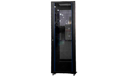 Рэковая стойка Wize Pro [W42UR-PD] 19, 42U, 600х600 мм, передняя стеклянная дверь, задняя дверь - металл. перфорированная, вент. панель из 2 вентилято