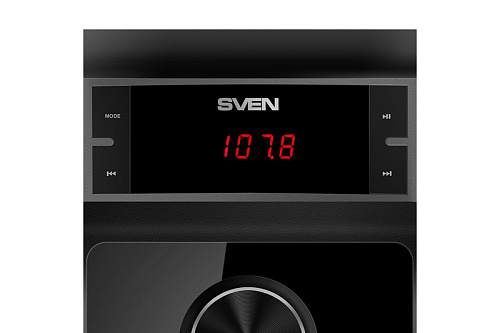 SVEN MS-302, черный, акустическая система 2.1, мощность (RMS): 20 Вт + 2x10 Вт, FM-тюнер, USB/SD, дисплей, ПДУ