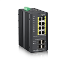 Коммутатор Промышленный L2 PoE+ коммутатор Zyxel RGS200-12P, 8xGE PoE+, 4xSFP, крепление на стену/DIN-рейку, IP30, два источника питания DC, бюджет Po
