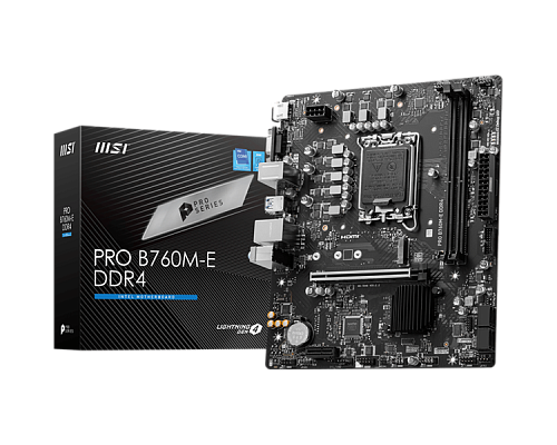 Материнская плата MSI PRO B760M-E DDR4 LGA1700,2DDR4,1PCI-Ex16,1PCI-Ex1,1M.2 Gen4,4SATA3.0,4USB3