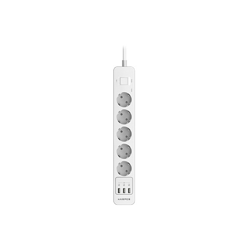 Harper Сетевой фильтр с USB зарядкой UCH-510 White (5 роз.,10м.,3 x USB 2.4A (max 3.4A), 4000W) {H00003207}