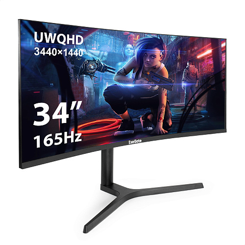 Монитор изогнутый игровой 165 Гц 34" ExeGate Combat EC3400TA (VA Curved R1800 LED Grade A+, UltraWide QHD 3440x1440@165Гц, 21:9, 300cd/m2, 4000:1, 178