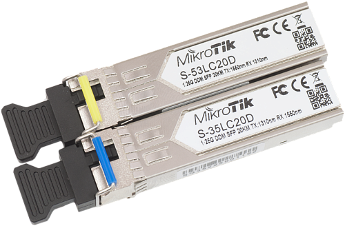 Трансивер MikroTik Pair of SFP modules, S-35LC20D (1.25G SM 20km T1310nm/R1550nm, Single LC-connector) + S-53LC20D (1.25G SM 20km T1550nm/R1310nm, Sin