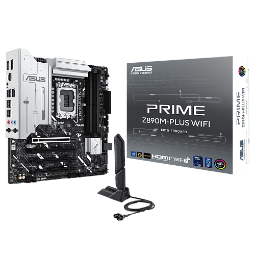Материнская плата ASUS PRIME Z890M-PLUS WIFI LGA1851 mATX 4xDDR5 4xPCIEx16 3xM.2 USB-C DP HDMI 2.5GLAN Wi-Fi 7