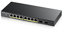 коммутатор Smart L2 коммутатор PoE+ Zyxel GS1900-10HP, 8xGE PoE+, 2xSFP, настольный, бесшумный, бюджет PoE 77 Вт