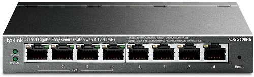 Коммутатор TP-Link Коммутатор/ 8-Port Gigabit Easy Smart PoE Switch, 8 Gigabit RJ45 ports including 4 PoE ports, IEEE802.3af, 55W PoE power supply, MTU/Port/Tag-based