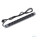 Cabeus PDU-9P-2EU Блок евророзеток для 19" шкафов, горизонтальный, 9 розеток, 16 A, без выключателя, шнур 2м, алюминиевый корпус, немецкий стандарт