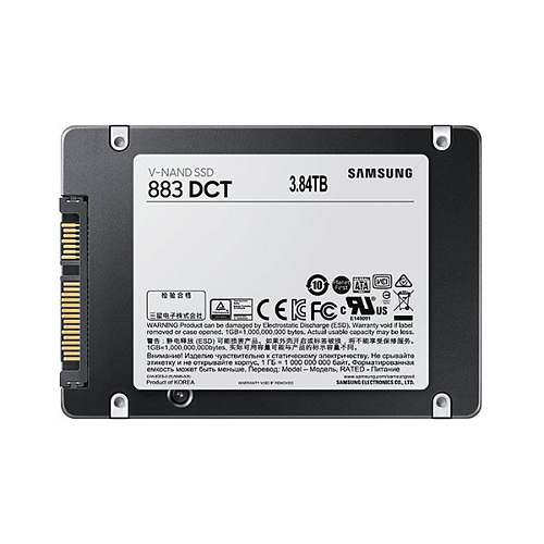 SSD Samsung Enterprise , 2.5"(SFF), 883DCT, 3840GB, TLC, SATA 3.3 6Gbps, R550/W520Mb/s, IOPS(R4K) 98K/28K, MTBF 2M, 0.8 DWPD, RTL, 5 years, (analog MZ-
