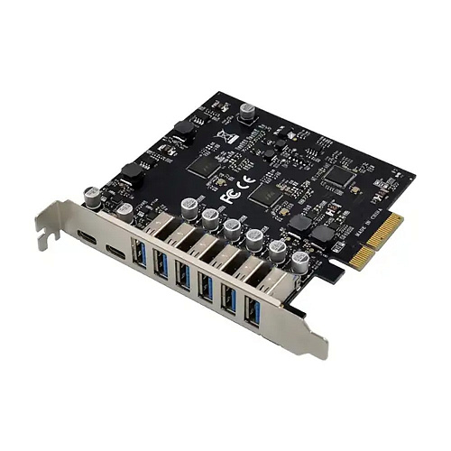 Контроллер ORIENT AM-U3142PE-6A2C, PCI-Ex4 v3.0, USB 3.2 Gen2, скорость до 10 Гбит/с, 8-port ext (6xType-A + 2xType-C), ASM3142+VL820-Q8 chipset, Self