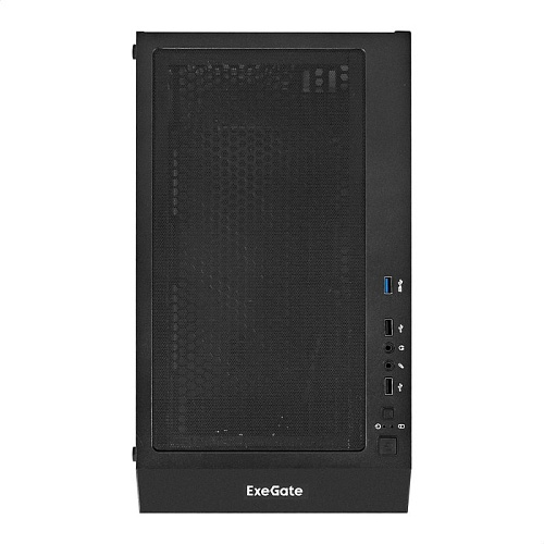 Корпус Exegate EX295766RUS Miditower EVO-5001A (ATX, без БП, 2*USB+1*USB3.0+HD Audio, черный, 3 вент.12см с RGB подсветкой, боковая панель - з
