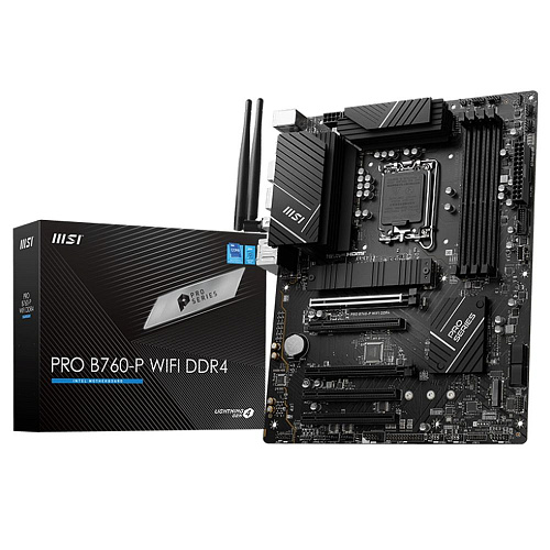 Материнская плата MSI PRO B760-P WIFI DDR4 B760, LGA1700, 4*DDR4, 5*PCIEx16, 2*M.2, 2*TypeC, 2*USB3.2Gen2, 2*USB3.2Gen1, 8*USB2.0, 4*SATA3.0, 2.5G, DP