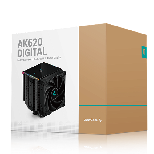 Кулер для процессора DEEPCOOL AK620 DIGITAL LGA20XX/1700/1200/115X/AM5/AM4 (8шт/кор, TDP 260W, PWM, DUAL Fan 120mm, 6 тепл. трубок, черный) RET
