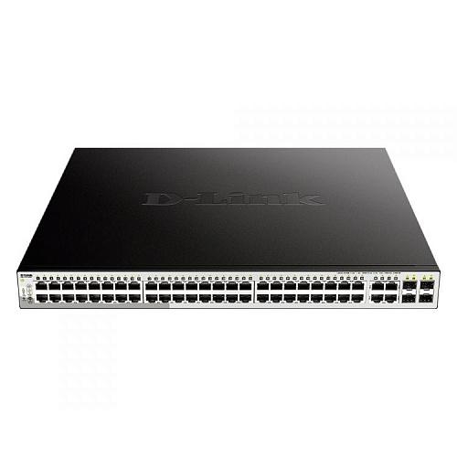 Коммутатор D-Link SMB D-Link DGS-1210-52MP/FL1A Управляемый L2 с 48 портами 10/100/1000Base-T и 4 комбо-портами 100/1000Base-T/SFP (48 портов PoE 802.3af/at, PoE