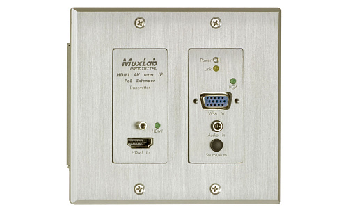 Передатчик-энкодер [500773-TX] MuxLab 500773-TX HDMI / VGA over IP, UHD-4K, в форме декоративной настенной розетки, с PoE