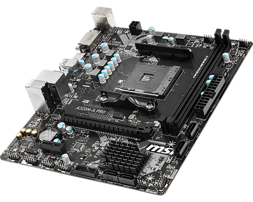 MSI A320M-A PRO 2xDDR4-2400, 1xPCI-Ex16x, 1xPCI-Ex, DVI-D+HDMI, 4xSATA3(RAID 0/1/10), 8 Ch Audio, GLan, (2+4)xUSB2.0, (4+2)xUSB3.1, 2xPS/2, mATX