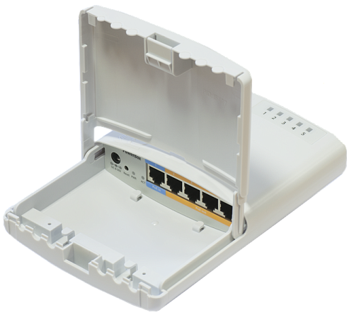 Маршрутизатор MIKROTIK PowerBOX with 650MHz CPU, 64MB RAM, 5xLAN (four with PoE out), RouterOS L4, outdoor case, PSU, PoE, mounting set