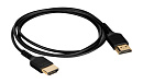 Кабель HDMI Wize [WAVC-HDMIUS-0.2M] 0.2 м, v.2.0, 19M/19M, 4K/60 Hz 4:4:4, 36 AWG, HDCP 2.2,ультратонкий, позол.разъемы, черный, пакет