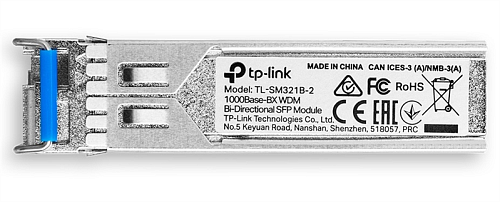 TP-Link TL-SM321B-2, 1000Base-BX WDM Двунаправленный SFP-модуль, TX: 1310 нм, RX: 1550 нм, 1 симплексный разъём LC, расстояние передачи до 2 км по каб