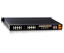 Коммутатор 2 уровня с 16 портами 10/100BaseTx (разъем RJ45), 8 портами 100Base-FX (одномод, разъем SC, 40 км), два входа питания 110-240 В перем. или