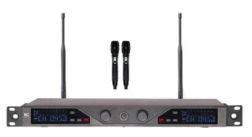 Радиосистема [T-521UF] ITC, UHF двухканальная радиосистема с двумя ручными микрофонами. Touch screen на передней панели для управления.
