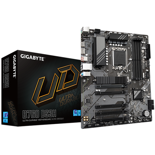 Материнская плата GIGABYTE B760 DS3H, LGA1700, B760, 4*DDR5, 4*SATA, 2*M.2, 1*USB 3.2, 4*USB 2.0, Type-C, 5*PCIx16, HDMI+DP, ATX