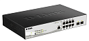 Коммутатор D-Link Управляемый L2 PoE-коммутатор, 8x1000Base-T PoE, 2x1000Base-X SFP, PoE-бюджет 78 Вт, защита от статического электричества до 6 кВ, C