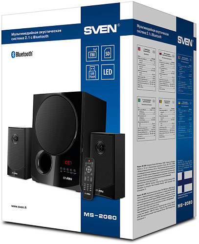 SVEN MS-2080, черный (70 Вт, Bluetooth, пульт, дисплей, FM, USB, SD)