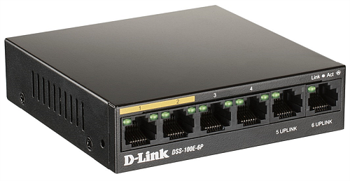 Коммутатор D-LINK Unmanaged Surveillance Switch 6x100Base-TX (4x100Base-TX PoE), Surge 6KV, PoE Budget 55W, Long-range PoE up to 250m, metal case