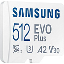 Micro SecureDigital 512GB Samsung Class 10, A2, V30, UHS-I (U3), R 130 МБ/с, <MB-MC512KA/KR> адаптер на SD
