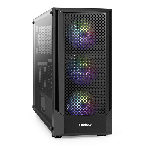 Корпус Exegate EX295765RUS Miditower EVO-8227 (ATX, без БП, 2*USB+1*USB3.0+HD Audio, черный, 3 вент. с RGB подсветкой, боковая панель - закале