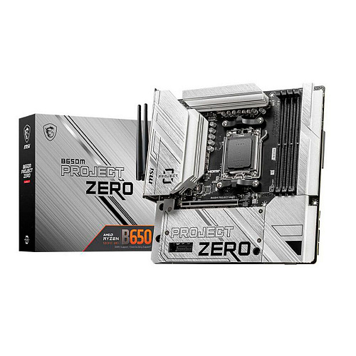 Материнская плата MSI B650M PROJECT ZERO B650, AM5, 4*DDR5, 1*PCIEx16, 1*PCIEx1, 2*M.2, 3*TypeC, 3*USB3.2Gen2, 4*USB3.2Gen1, 6*USB2.0, 4*SATA3.0, 2.5G