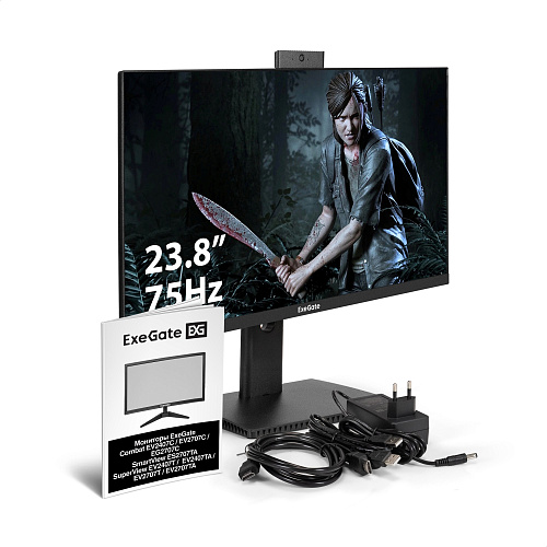 Монитор со встроенной веб-камерой и аудио 23.8" ExeGate SuperView EV2407T (IPS LED Grade A+, FHD, 1920x1080@75Гц, 16:9, 250cd/m2, 1000:1, 178°/178°, 5