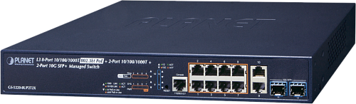Коммутатор Planet коммутатор/ L3 8-Port 10/100/1000T 75W 802.3bt PoE + 2-Port 10/100/1000T + 2-Port 10G SFP+ Managed Switch (240W PoE Budget, ERPS Ring, ONVIF,