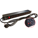 Блок розеток Блок розеток 19", 1-фазный с выключателем,10A / 250V, 8xC13 с фиксатором вилки, шнур 3.0 м, вилка Schuko